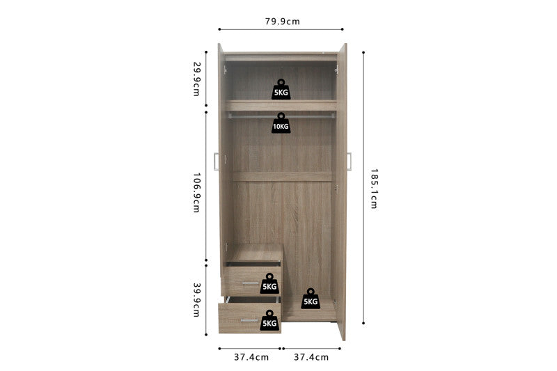 ARMOIRE 'MARC' 2 portes avec miroir