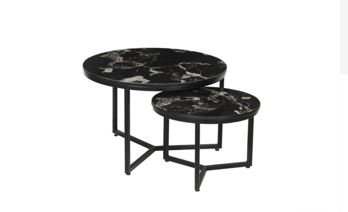 TABLE BASSE 'RAVENNA' SET DE 2 PIERRE ASPECT MARBRE NOIR