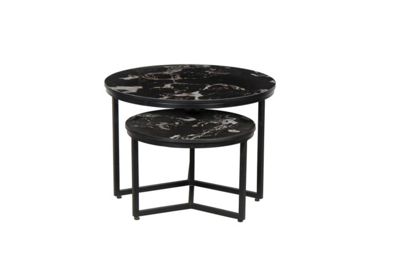 TABLE BASSE 'RAVENNA' SET DE 2 PIERRE ASPECT MARBRE NOIR